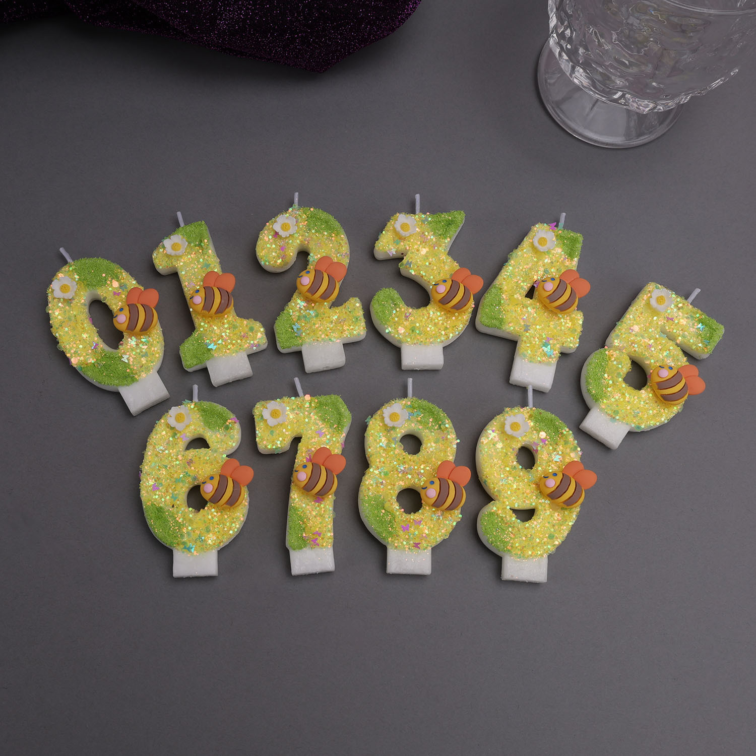 Holiday Candle Set - Bougies numériques jaune-vert, petites bougies décorées